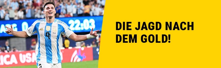 Banner-Text: Die Jagd nach Gold. Mit Bild von Alvarez aus Argentinien