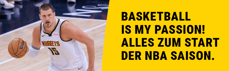 Nikola Jokic von den Denver Nuggets führt den Ball.