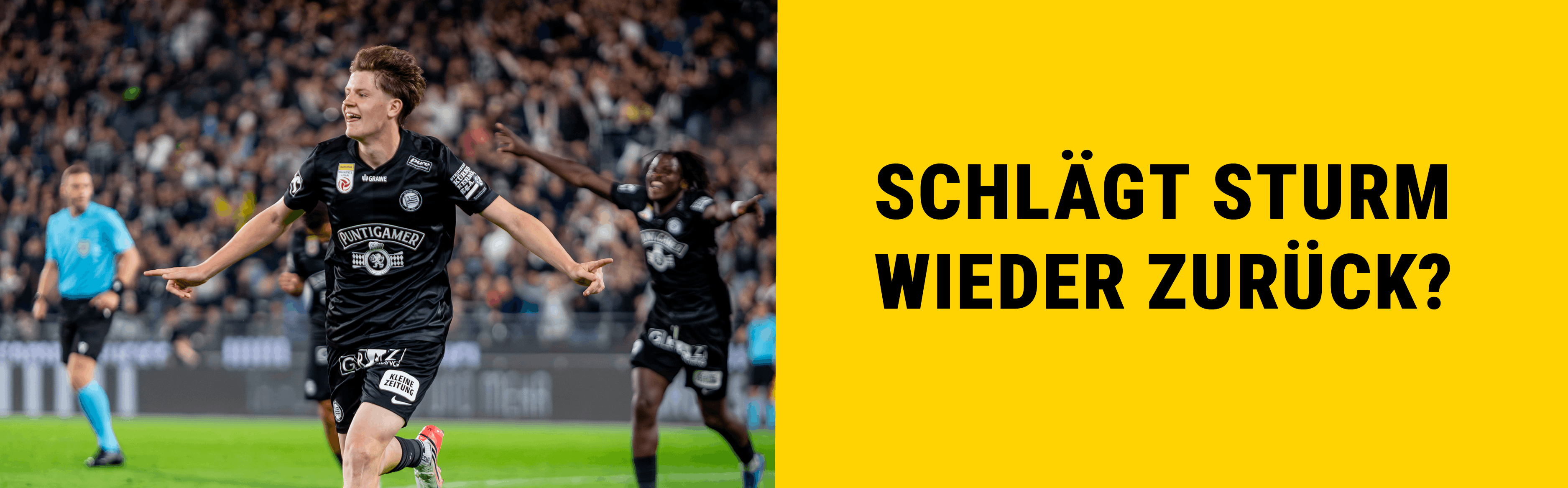 Luca Weinhandl bejubelt ein Tor für Sturm Graz.