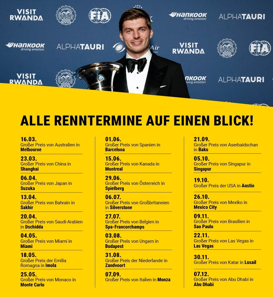 Alle Renntermine und Max Verstappen