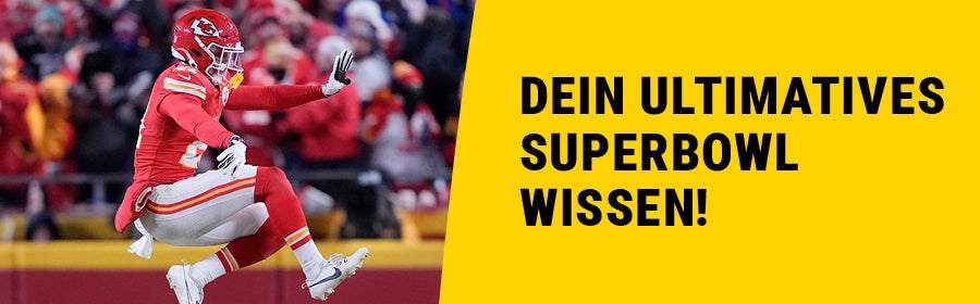 Kansas City Chiefs safety Jaden Hicks feiert nachdem die Bills in ihrem vierten Versuch gestoppt wurden. Dein ultimatives Superbowl Wissen!