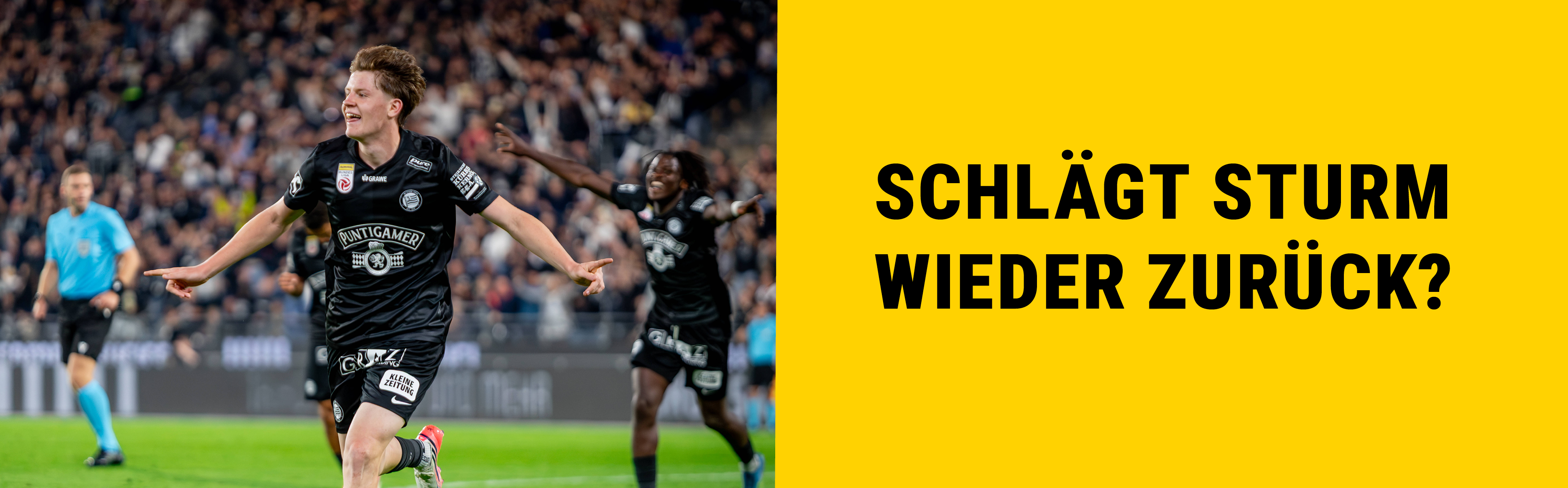 Luca Weinhandl bejubelt ein Tor für Sturm Graz.