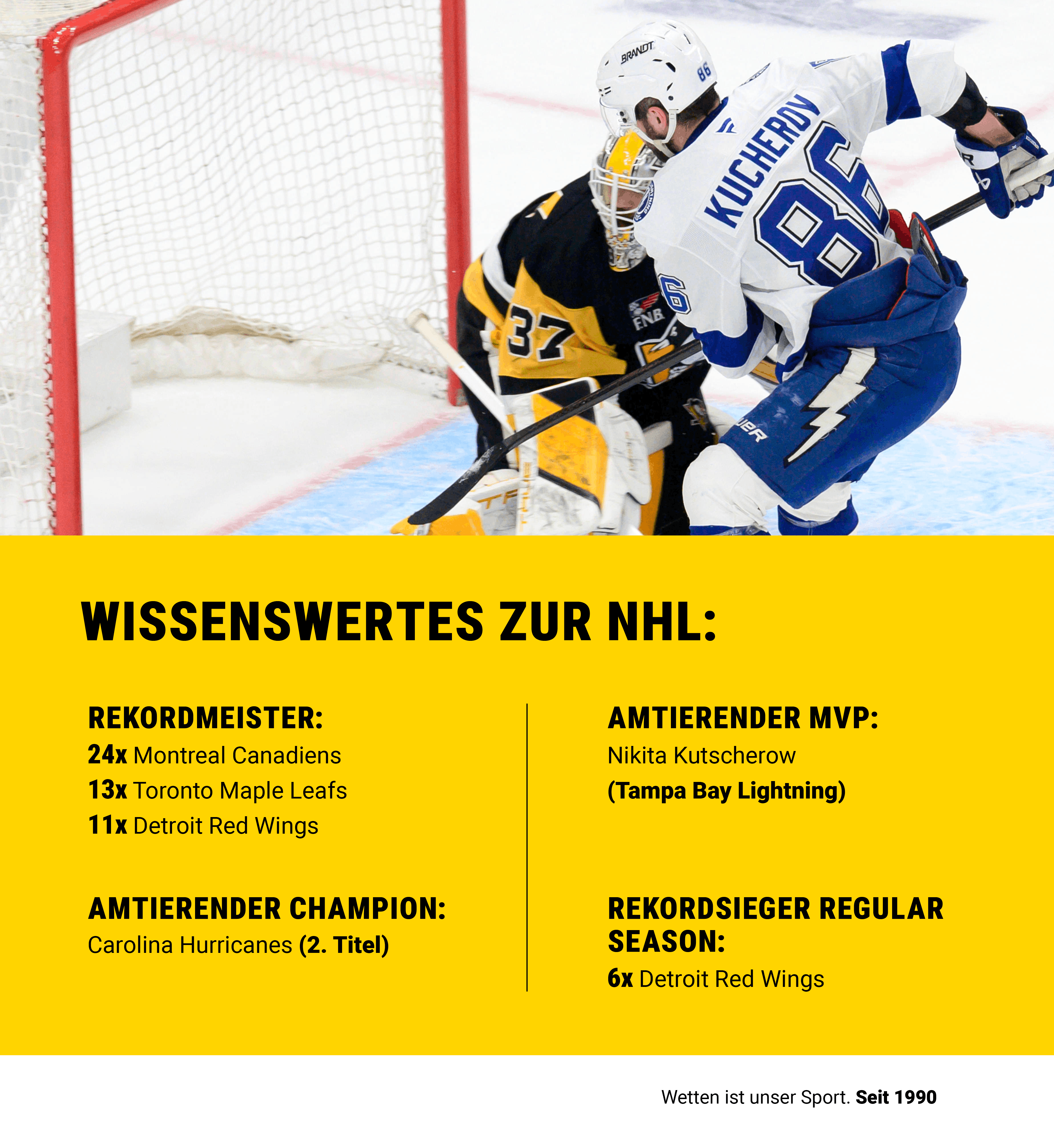 Wissenswertes zur NHL mit Bild vom amtierenden MVP Nikita Kutscherow von Tampa Bay Lightning.