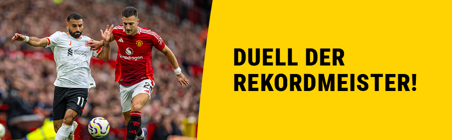 Mohamed Salah vom Liverpool FC im Zweikampf mit Diogo Dalot von Manchester United