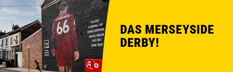 Das Merseyside Derby - Wandgemälde von Trent Alexander-Arnold mit dem Spruch 