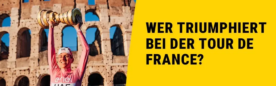 Tadej Pogacar stemmt den Siegerpokal vom Giro d'Italia 2024 in die Höhe.