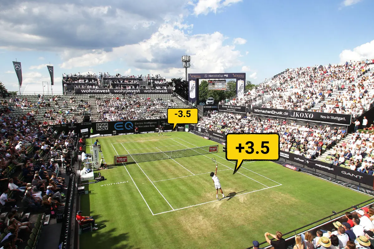 Un partido de tenis mostrando el hándicap asiático de cada jugadora.