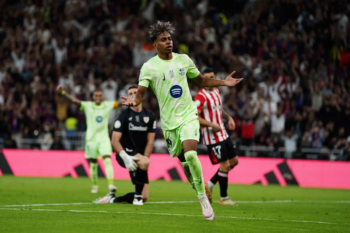 Lamine Yamal tras su gol en semifinales de la Supercopa de España.