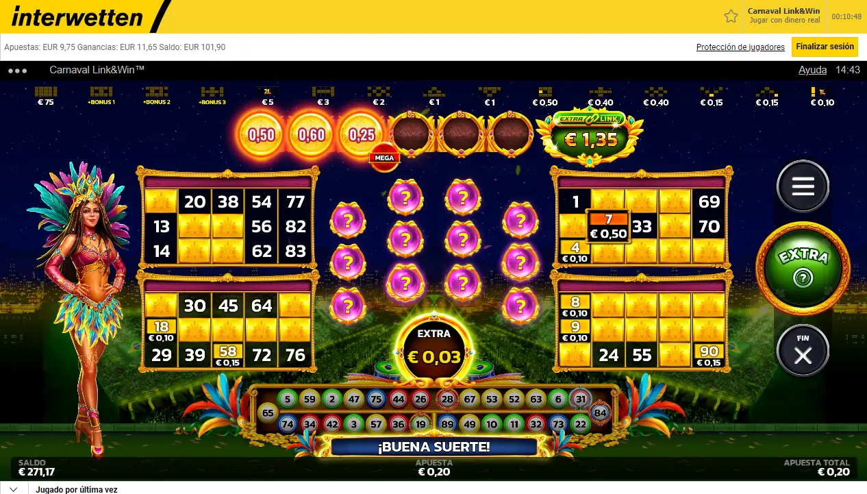 Bolas extra en el videobingo Carnaval Link&Win de Games Global