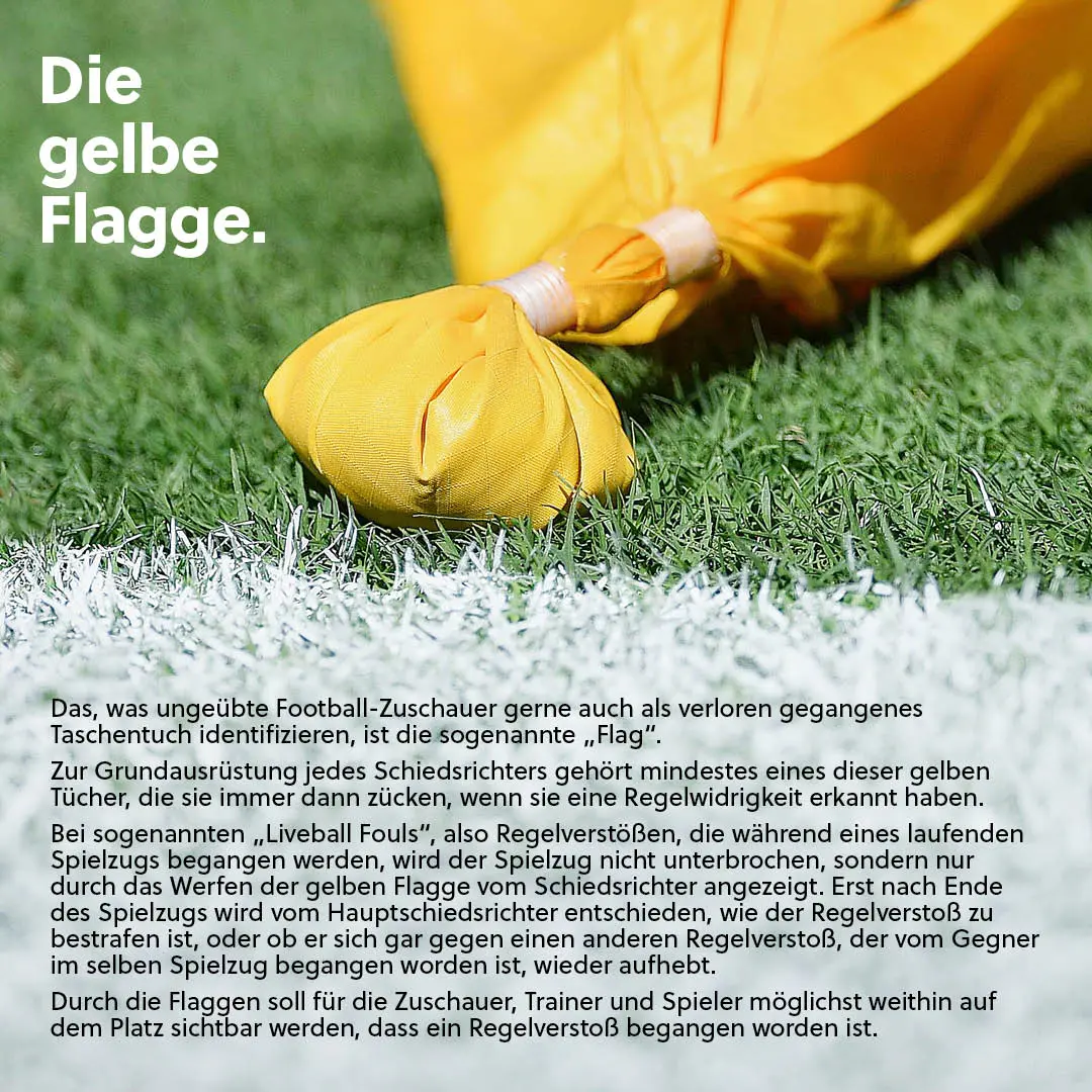 Foto einer gelben Flagge die zum signalisieren von Regelverstößen verwendet wird.