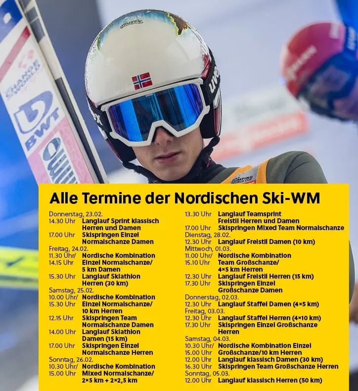 Alle Termine der nordischen Ski-WM.